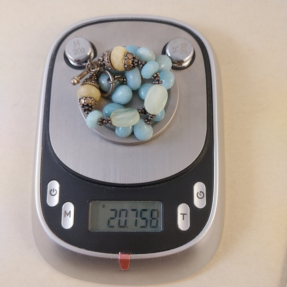 Vintage Sterling Silver Blue and Cream Gemstone Bracelet - Picture 9 of 16